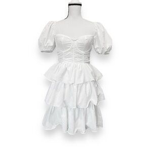Pretty Little Thing WHITE CRINKLE CUP DETAIL TIERED SKIRT SKATER DRESS size 12
